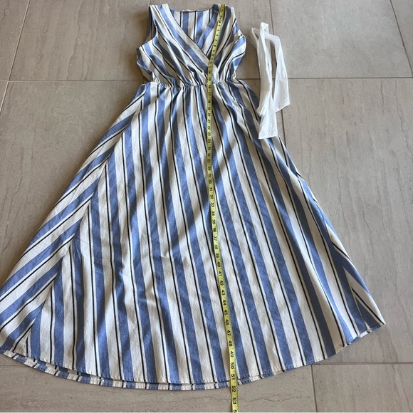 Italian Made Maxi Cotton Blend Dress Blue | White Stripes Size M - Picture 7 of 8
